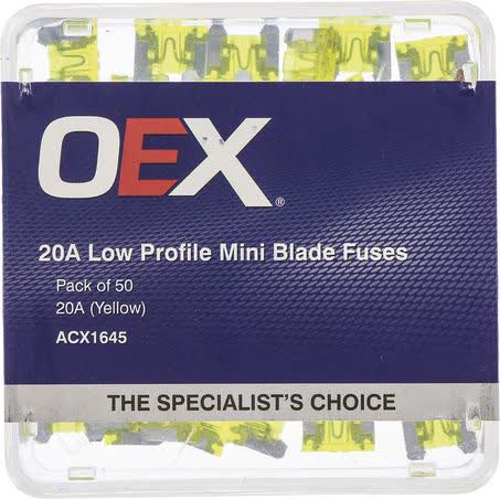 OEX Low Profile Mini Blade Fuse 20A Yellow Pack Of 50 Part No. ACX1645 FUSE OEX - Micks Gone Bush