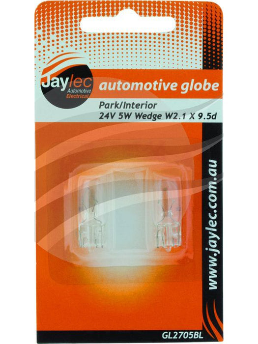 Jaylec Pack 2 Wedge Globe W2.1X9.5D 24V 5W W5W Base Blister Pack GL2705BL Light Bulbs Jaylec - Micks Gone Bush