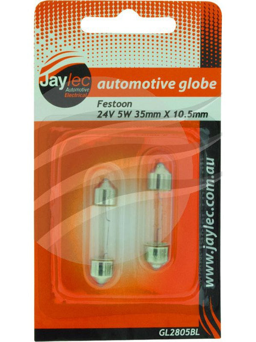 Jaylec Pack 2 Festoon Globe 24V 5W Sv8.5 35mm X 10.5mm Blister Pk GL2805BL Interior Lights Jaylec - Micks Gone Bush