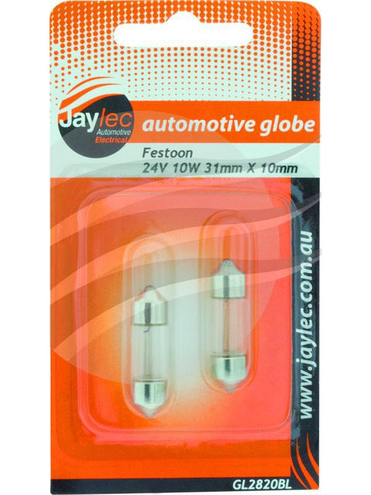 Jaylec Pack 2 Festoon Globe 12V 10W Sv8.5 Base 31mm X 10.5mm Blister GL2820BL Interior Lights Jaylec - Micks Gone Bush