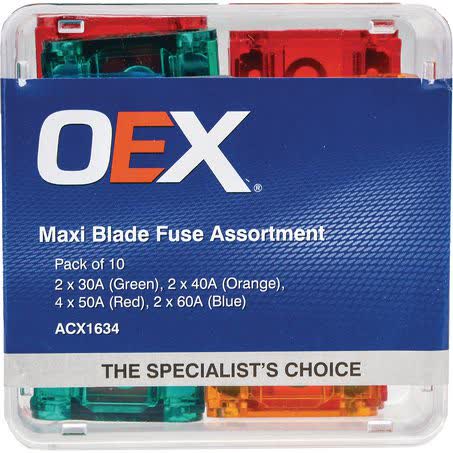 OEX Maxi Blade Fuse Assortment Pack Of 10 - ACX1634 BLADE FUSES OEX - Micks Gone Bush