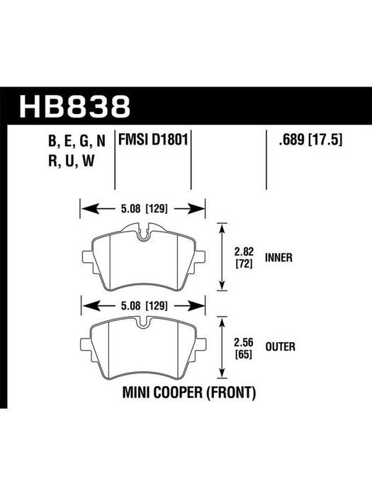 Hawk 14-17 For Mini Cooper S HPS 5.0 Front Brake Pads HB838B.689 Hawk Brake - Micks Gone Bush