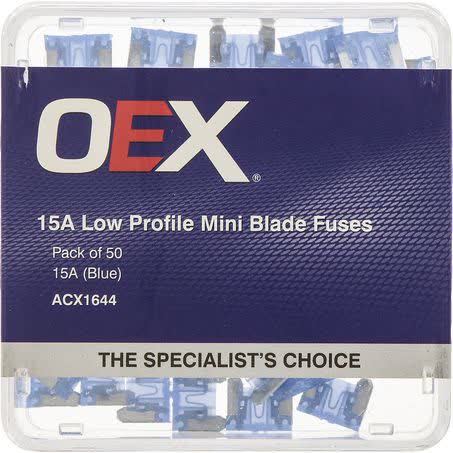OEX Low Profile Mini Blade Fuse 15A Blue Pack Of 50 ACX1644 FUSE OEX - Micks Gone Bush