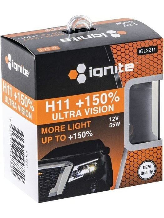 Ignite H11 Halogen Globe 12V 55W PLUS 150% 2 Pack IGL2211 Ignite - Micks Gone Bush