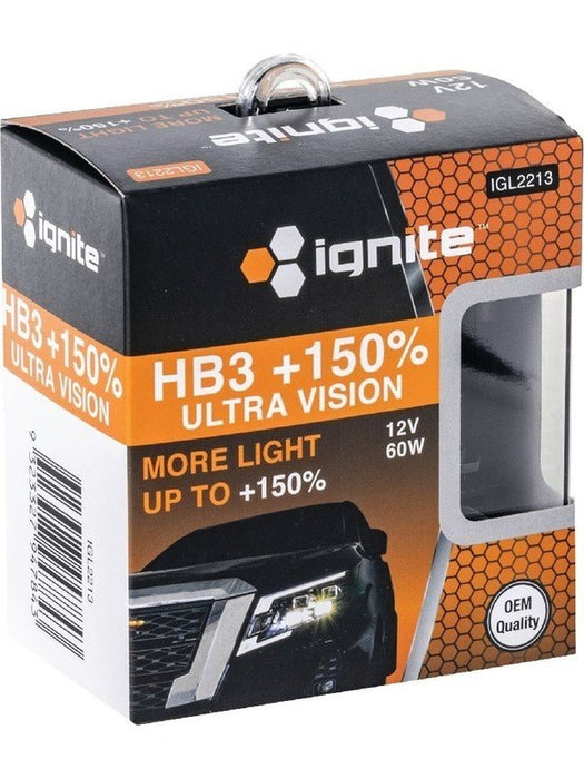 Ignite HB3 Halogen Globe 12V 60W PLUS 150% 2 Pack IGL2213 Ignite - Micks Gone Bush