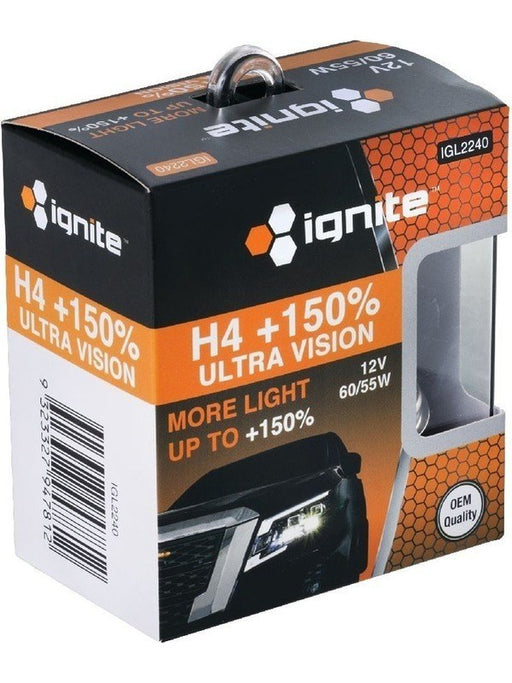 Ignite H4 Halogen Globe 12V 60/55W PLUS 150% 2 Pack IGL2240 Ignite - Micks Gone Bush
