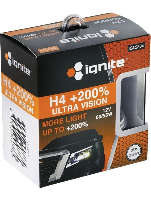 Ignite H4 Halogen Globe 12V 60/55W PLUS 200% 2 Pack IGL2304 Ignite - Micks Gone Bush