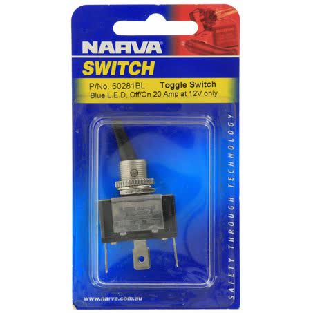 Narva Heavy Duty Toggle Switch Off/on Spst Blue LED 20A 12V 60281BL SWITCH NARVA - Micks Gone Bush