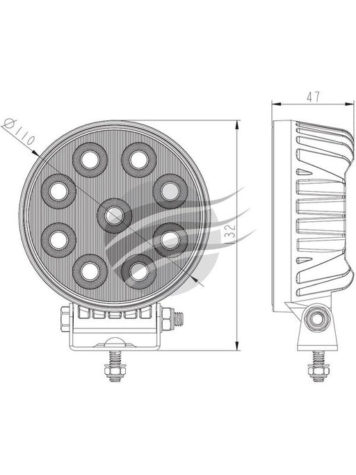 Ignite LED Round Worklamp Flood Beam 60 9-36V 36W 36 LEDs Black IWL3601RF Ignite - Micks Gone Bush