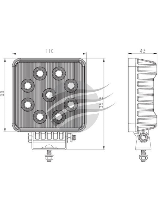 Ignite LED Square Worklamp Flood Beam 60° 9-36V 36W 36 LEDs Black IWL3601SF Ignite - Micks Gone Bush