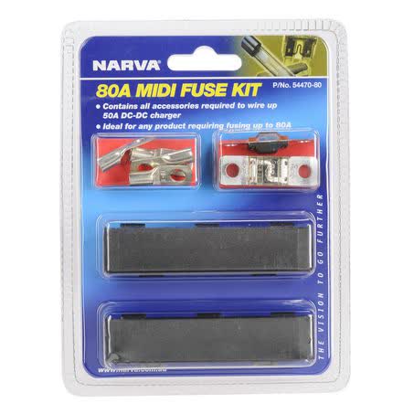 Narva 80A Midi Fuse Kit – Suits 50A Dcdc Chargers – Part No. 54470-80BL FUSE HOLDER AND BOXES NARVA - Micks Gone Bush