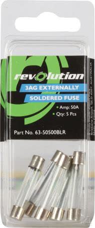 Revolution Glass Fuse 3AG 50A 5 Pack Part No. 63-50500BLR FUSE REVOLUTION - Micks Gone Bush