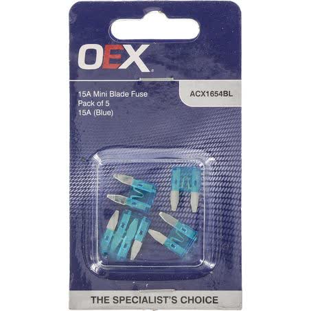 OEX Mini Blade Fuse 15A Blue Pack Of 5 - ACX1654BL FUSE OEX - Micks Gone Bush