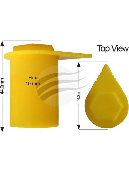 Nice Pack 100 Wheel Nut Indicator Dust Cap 19mm Yellow Plastic (NWL19CAP-100) NCE-NWL19CAP-100 Nice Products - Micks Gone Bush