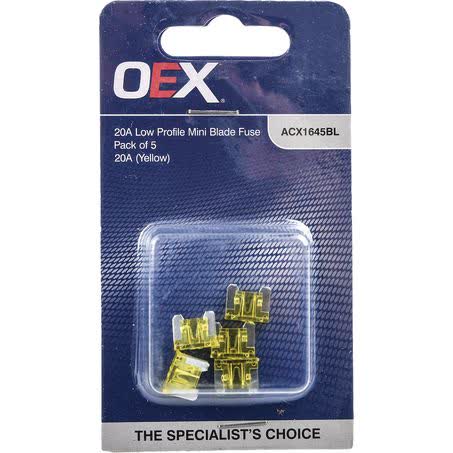 OEX Low Profile Mini Blade Fuse 20A Yellow Pack Of 5 - ACX1645BL FUSE OEX - Micks Gone Bush