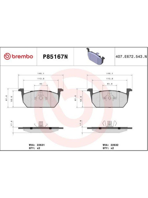 Brembo Ceramic Brake Pads P85167N Brembo - Micks Gone Bush