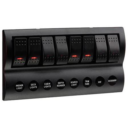 Narva 8 Way Rocker Switch Panel Off/on Spst Red LED 20A 12V Part No. 63196 SWITCH MOUNT/ PANEL NARVA - Micks Gone Bush