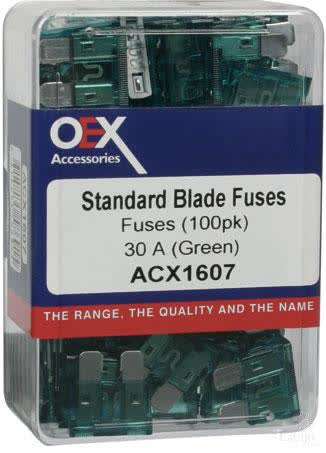 OEX Standard Blade Fuse 30A Green Pack Of 100 - Part No. ACX1607 FUSE OEX - Micks Gone Bush