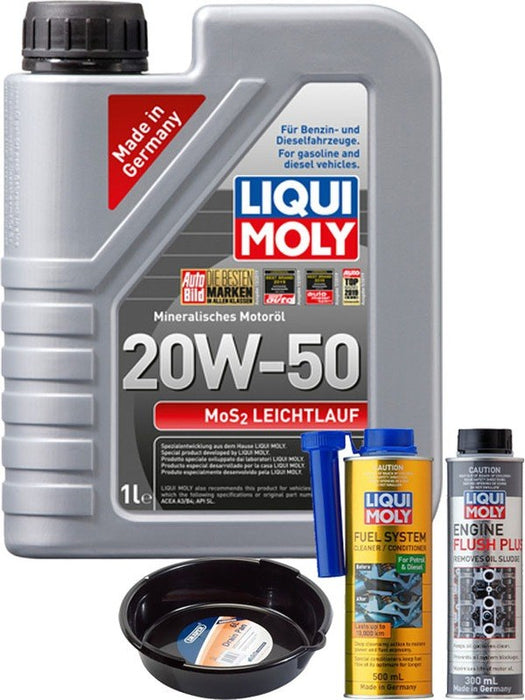 LIQUI MOLY MoS2 Leichtlauf 20W-50 1L Gold Service Kit + 6L Drip Tray MGB-KIT-MIX-145 Mixed - Micks Gone Bush