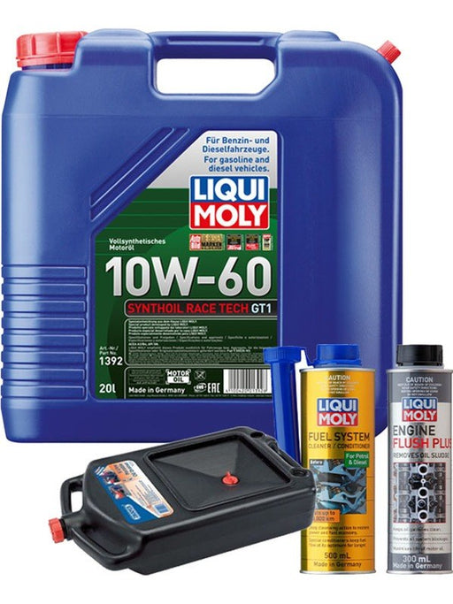 LIQUI MOLY Synthoil Race Tech GT1 10W-60 20L Gold Service Kit + 8L Drip Tray MGB-KIT-MIX-176 Mixed - Micks Gone Bush