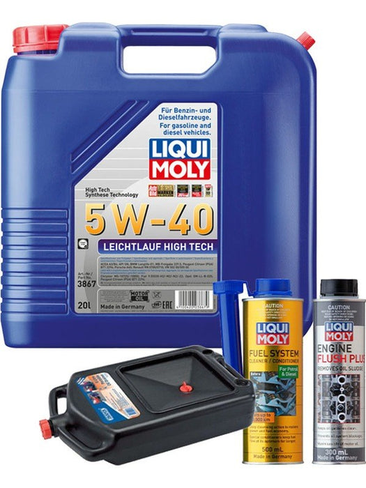 LIQUI MOLY Leichtlauf High Tech 5W-40 20L Gold Service Kit + 8L Drip Tray MGB-KIT-MIX-183 Mixed - Micks Gone Bush