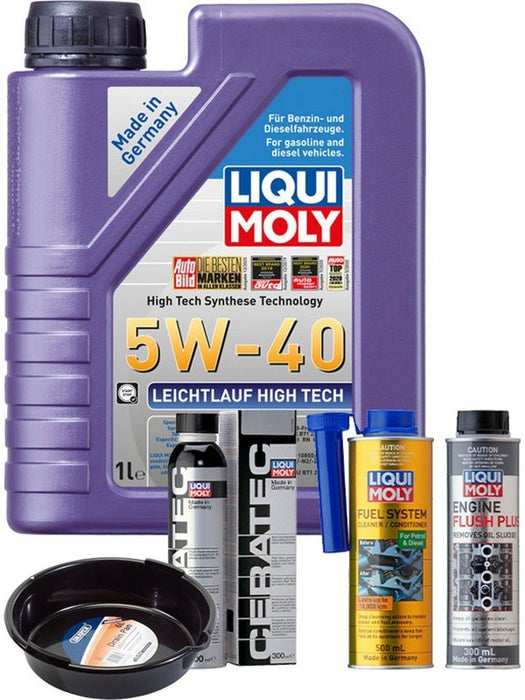 LIQUI MOLY Leichtlauf High Tech 5W-40 1L Platinum Service Kit + 6L Drip Tray MGB-KIT-MIX-206 Mixed - Micks Gone Bush