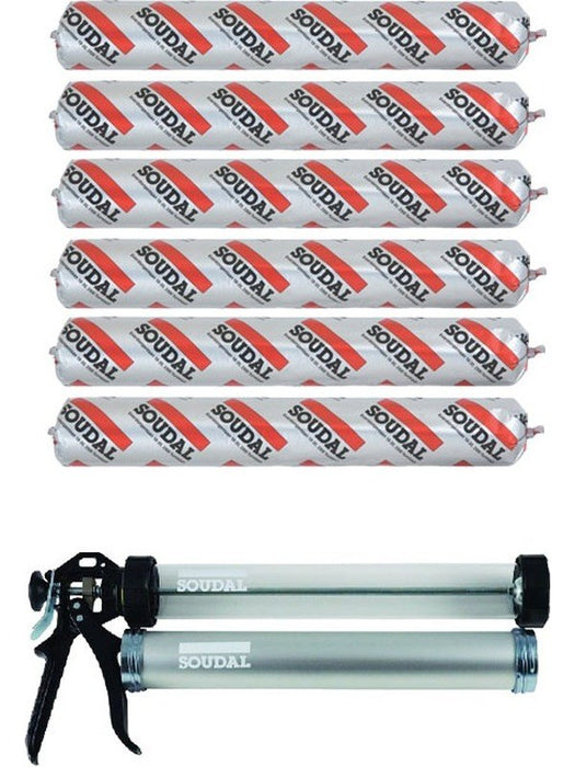 Soudal Soudaflex 33SL Self Leveling Polyurethane Flooring Sealant Grey 600ml 6 Pack + Gun Kit MGB-KIT-SOU-99 Soudal - Micks Gone Bush