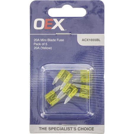 OEX Mini Blade Fuse 20A Yellow Pack Of 5 Part No. ACX1655BL FUSE OEX - Micks Gone Bush