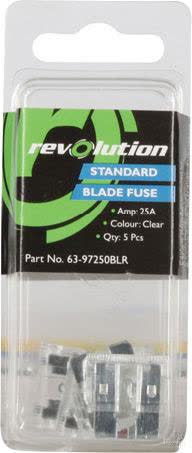 Revolution Standard Blade Fuse 25A 5 Pack Part No. 63-97250BLR FUSE REVOLUTION - Micks Gone Bush