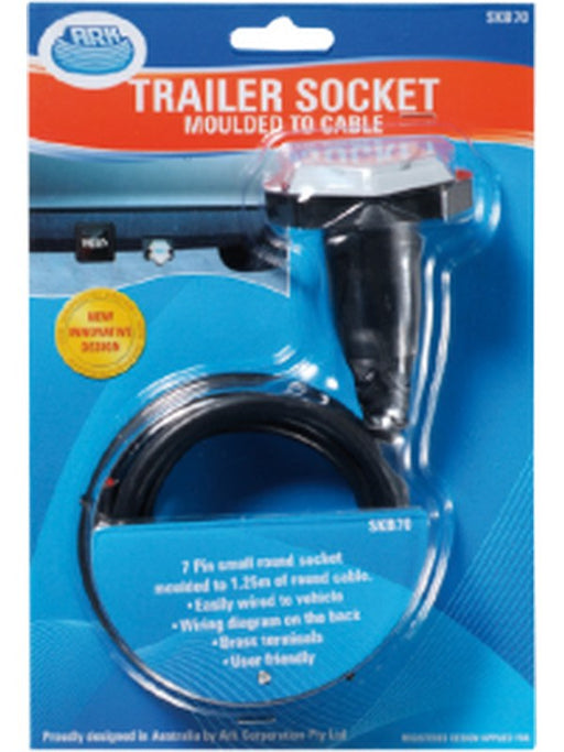 ARK 7 Pin Small Round Trailer Socket Plastic 1.25M Cable Common Tas SKB70 ARK - Micks Gone Bush
