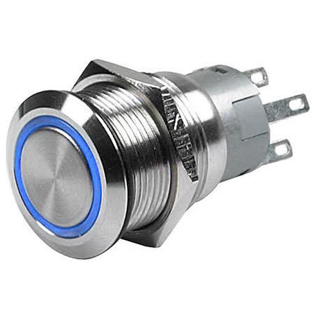 Hella Push Button Switch Latching On/off Stainless Blue LED Ring 12V 8HG958455011 SWITCH HELLA - Micks Gone Bush