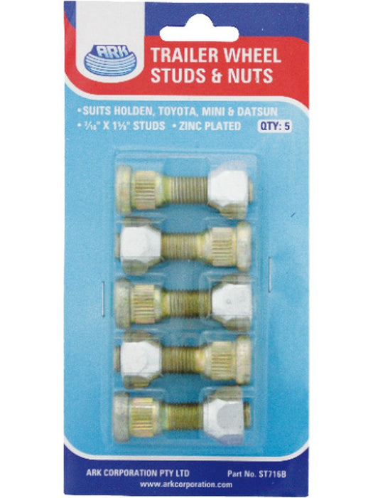ARK Wheel Studs Nuts 7/16" X 1-5/8" Hub Studs Zinc Plated Blister Pack of 5 ST716B ARK - Micks Gone Bush