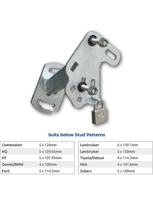 ARK Lockable Spare Wheel Holder To Suit 4,5,6 Stud Wheels For Holden Ford SWC46D ARK - Micks Gone Bush