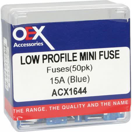OEX Low Profile Mini Blade Fuse 15A Blue Pack Of 50 ACX1644 FUSE OEX - Micks Gone Bush