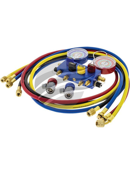 Jayair Manifold Set 4 Way For R134A with 72'" Hoses & Couplers Plastic TO6972 Jayair - Micks Gone Bush