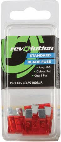 Revolution Standard Blade Fuse 10A 5 Pack Part No. 63-97100BLR FUSE REVOLUTION - Micks Gone Bush