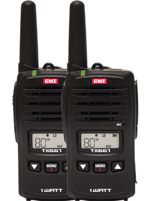 GME 1W Uhf 80 Channel Handheld Twin Pack Radios Rechargeable Batts Char TX667TP GME - Micks Gone Bush