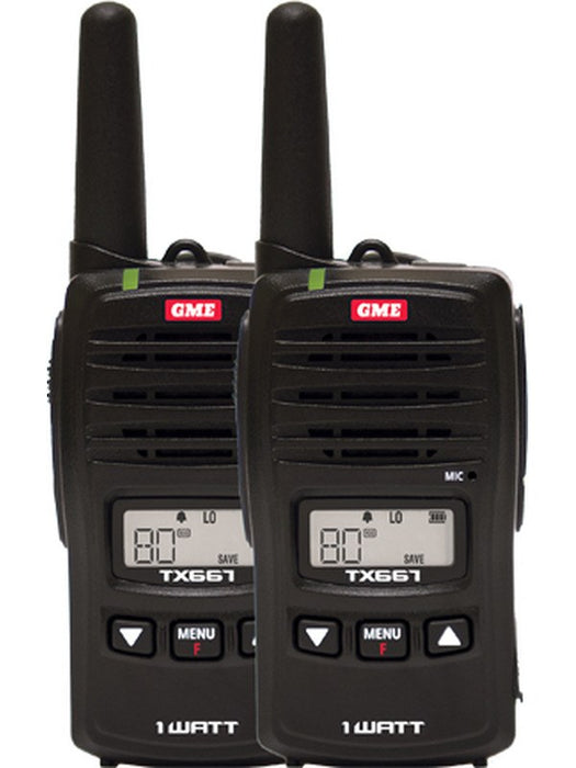 GME 1W Uhf 80 Channel Handheld Twin Pack Radios Rechargeable Batts Char TX667TP GME - Micks Gone Bush