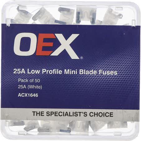 OEX Low Profile Mini Blade Fuse 25A White Pack Of 50 ACX1646 FUSE OEX - Micks Gone Bush