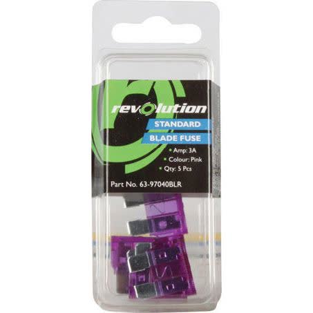 Revolution Standard Blade Fuse 3A Pack Of 5, Part No. 63-97040BLR FUSE REVOLUTION - Micks Gone Bush