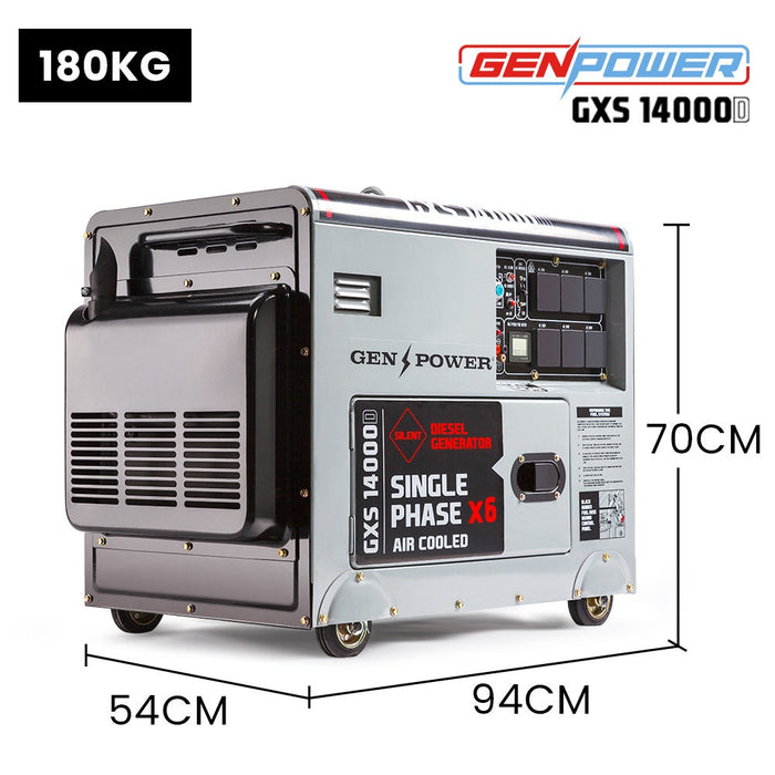 GENPOWER 8.4kW Peak 6kW Rated Commercial Diesel Generator Electric Key Start Tools > Power Tools > Generators Micks Gone Bush - Micks Gone Bush