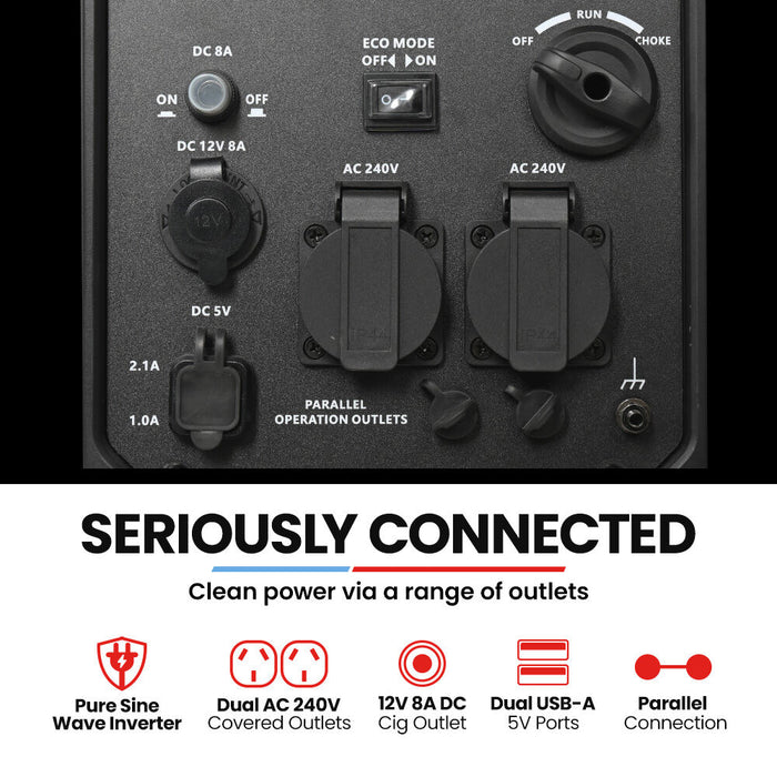 GENPOWER 3.5kW Peak 3kW Enclosed Inverter Generator Outdoor Recreation > Camping > Batteries & Generators Micks Gone Bush - Micks Gone Bush