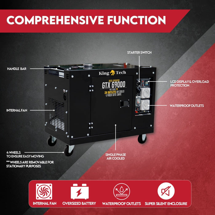 KINGTECH 8.4kW Max 6kW Rated Diesel Generator Single Phase Tools > Power Tools > Generators Micks Gone Bush - Micks Gone Bush
