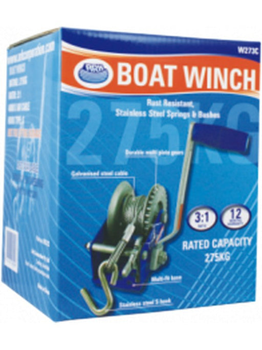 ARK 275Kg 600Lbs Boat Winch 3:1 Ratio, 4mm X 6mm Cables Galvanised W273C ARK - Micks Gone Bush