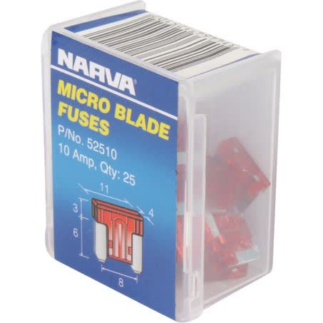 Narva Micro Blade Fuse 10A 25 Pack Part No. 52510 FUSE NARVA - Micks Gone Bush
