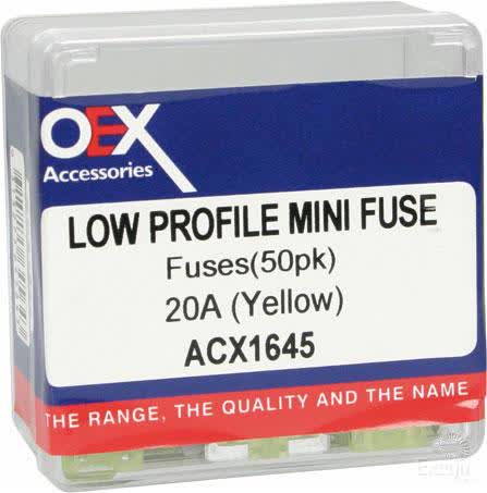 OEX Low Profile Mini Blade Fuse 20A Yellow Pack Of 50 Part No. ACX1645 FUSE OEX - Micks Gone Bush