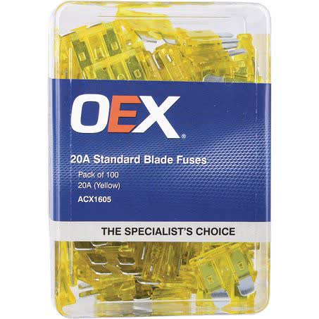 OEX Standard Blade Fuse 20A Yellow Pack Of 100 Part No. ACX1605 FUSE OEX - Micks Gone Bush