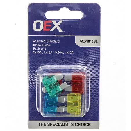 OEX Standard Blade Fuse Assortment Pack Of 5 10A 15A 20A 30A Part No. ACX1610BL FUSE ASSORTMENT OEX - Micks Gone Bush