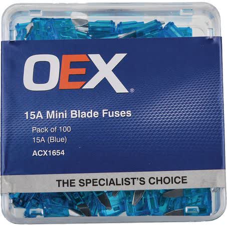 OEX Mini Blade Fuse 15A Blue Pack Of 100 - ACX1654 FUSE OEX - Micks Gone Bush