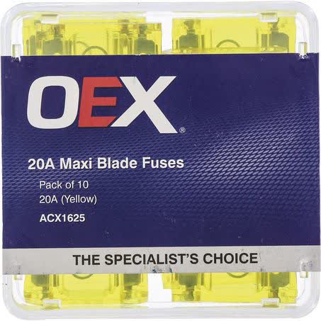 OEX Maxi Blade Fuse 20A Yellow Pack Of 10 Part No. ACX1625 FUSE OEX - Micks Gone Bush